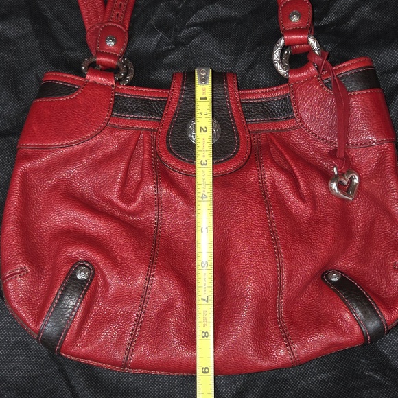 BRIGHTON RED And BLACK Pebbled Leather Silver Hardware Vintage Handbag Purse EUC - Picture 14 of 15
